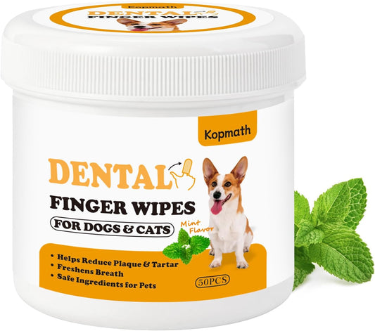 Dog Teeth Cleaning Wipes, Wider Dog Dental Wipes for Teeth, Reduce Plaque & Tartar, Freshen Breath,Safe& Natural Pet Dental Finger Wipes for Dogs Cat, Dog Tooth Wipes Finger,50 Ct, Mint Flavor