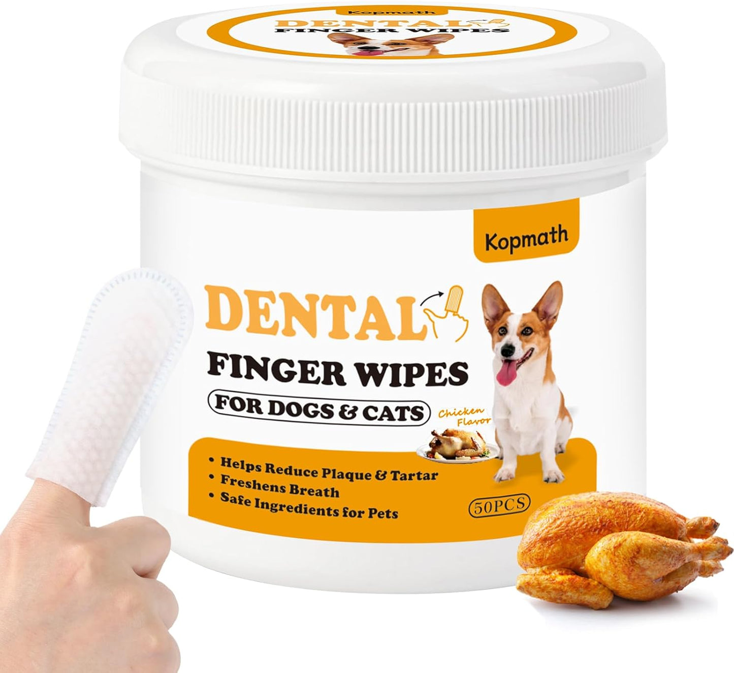 Dog Teeth Cleaning Wipes, Wider Dog Dental Wipes for Teeth, Reduce Plaque & Tartar, Freshen Breath,Safe& Natural Pet Dental Finger Wipes for Dogs Cat, Dog Tooth Wipes Finger,50 Ct, Mint Flavor